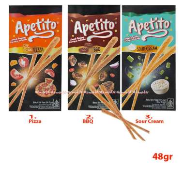 Apetito 48gr Biskuit Stik Rasa Pizza BBQ Sour Cream Snack Panjang Cemilan Biskuit Crunchy Berbumbu A