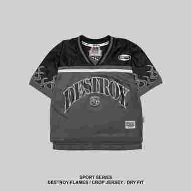 RAWTYPE RIOT Destroy Flames Jersey Crop - Grey XL