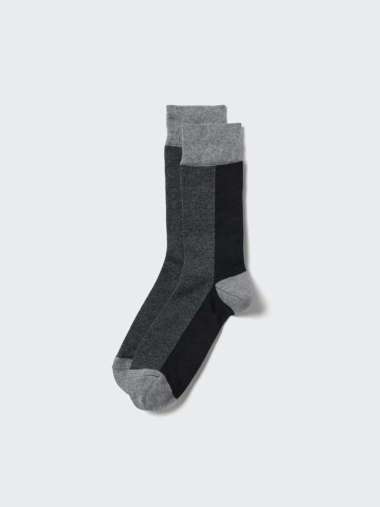 UNIQLO Socks Kaos Kaki Pria Motif Garis 3 warna Black