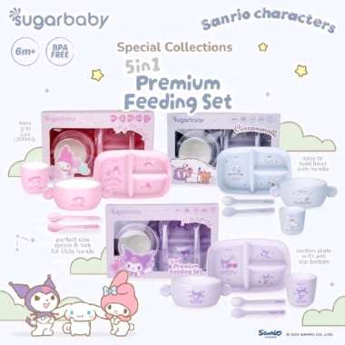 Sugar Baby 5in1 Premium Feeding Set Sanrio Collection | Set Alat Makan Bayi | Alat Perlengkapan Maka