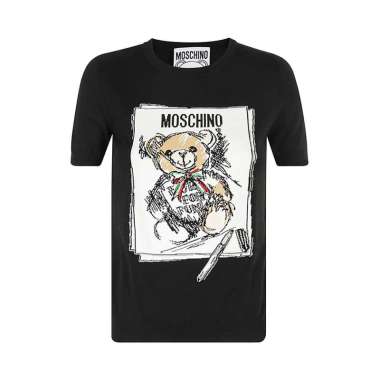 [12.12 Dealcember] Moschino Teddy Bear Drawn-Effect Print Slim Fit T-Shirt Black 40 Black