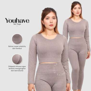 YouHave Setelan Set Pakaian Olahraga Crop Top Lengan Panjang Sport Bra Senam Aerobik Zumba Yoga Gym