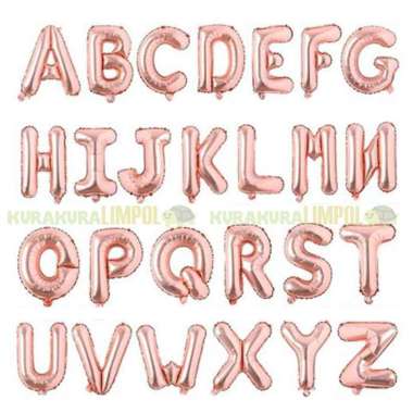 50pcs Balon Foil Huruf ROSEGOLD 16 Inch 40cm Abjad Alphabet A-Z Angka 0-9 2