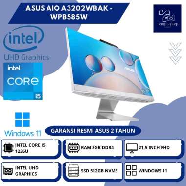 PC BARU ASUS AIO A3202WBAK INTEL CORE I5-1235U RAM 8GB DDR4 SSD 512GB NVME 21,5INCH FHD WHT - WPB585