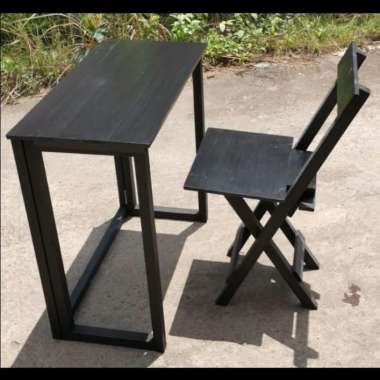 Meja Lipat 80x50 cm Tinggi 75 cm + Kursi Lipat Set Hitam - Tinggi 75 cm