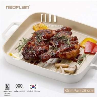 Neoflam 28cm FIKA Grill Pan Wajan Pemanggang Keramik Anti Lengket Nonstick Kompor Listrik Gas Induks
