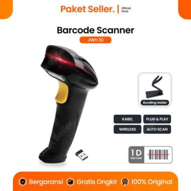 Barcode Scanner 1D Wireless USB Auto Scan untuk Kasir Scan Barcode Produk Resi Pengiriman Scanner + 