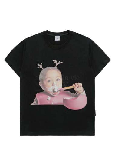 Tシャツ・カットソー ACME DE LA VIE BABY FACE CAT HUG GIRL SHORT SLEEVE 4BUK075 BABY FACE CAT HUG GIRL SHORT SLEEVE T-SHIRT BLACK - ACMÉ DE