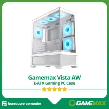 Gamemax Vista AW White + 6x ARGB Fan Gaming CPU Case E-ATX