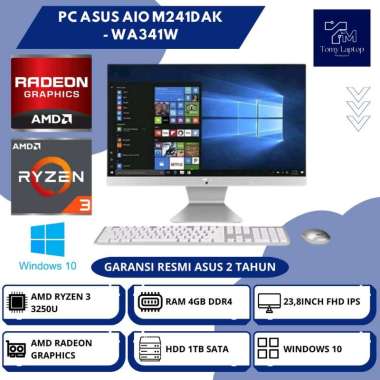 PC BARU ASUS AIO M241DAK AMD RYZEN 3-3250U AMD RADEON RAM 4GB DDR4 HDD 1TB SATA 23,8INCH FHD IPS WHT