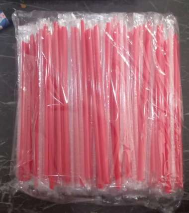 Sedotan Jus Steril 6mm Warna Merah isi 100 Pcs Panjang 21 cm