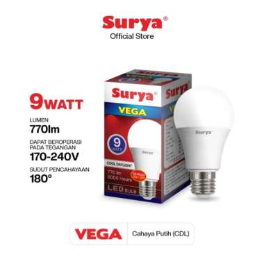 Lampu LED Surya Vega Bohlam 9 Watt Cool Daylight Putih SNI