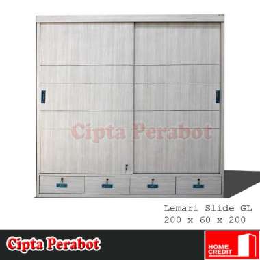Lemari Pakaian Sliding 4 Pintu Gladium Lorenzo Premium HPL 1 Kaca Cermin