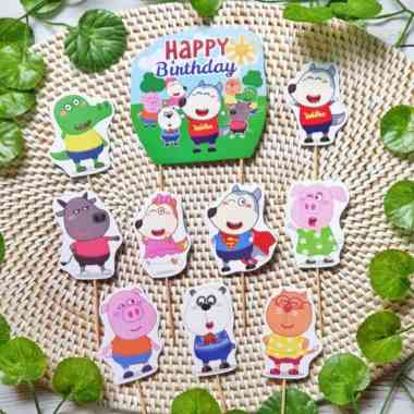 satu set cake topper hiasan kue ulang tahun karakter Wolfoo