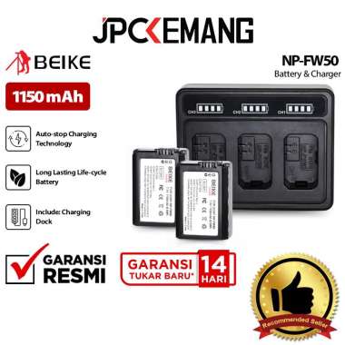 JPC KEMANG Beike Power NP-FW50 Dual Battery + Charger for Sony Camera Baterai Sony NPFW50 GARANSI RE