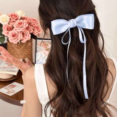 jepit rambut pita sweet bow ribbon hairpin jje109 biru