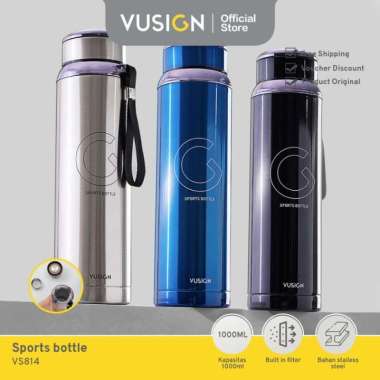Vusign Sports Bottle / Thermos Botol Minum 1 Liter Gratis Filter VS814 Biru