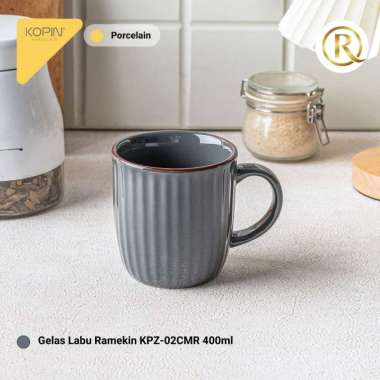 Gelas Labu Ramekin Kopin KPZ-02CMR 400ml Porcelain Keramik Abu-abu