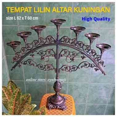 Tempat Lilin cabang 7 KUNINGAN SOLID Tinggi 60cm Kaki Dian Besar Candle Holder kipas parabola Dekora