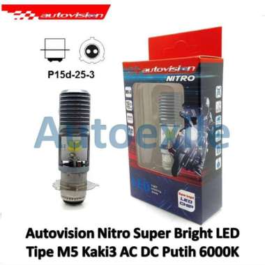 Autovision Nitro Super Bright LED H6 M5 Kaki3 AC DC Putih 6000K Lampu