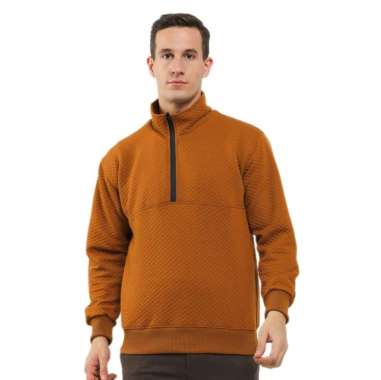 JAKET / SWEATER COMFY HALF ZIPPER COTTON FLEECE TEBAL ADEM M Camel