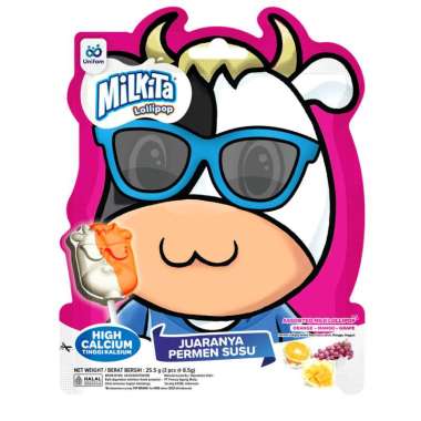 Milkita Milki Permen Lolipop Susu Lucu - Ekspresi Random 1 Pack (Isi 3 Pcs) Jeruk, Mangga, Anggur