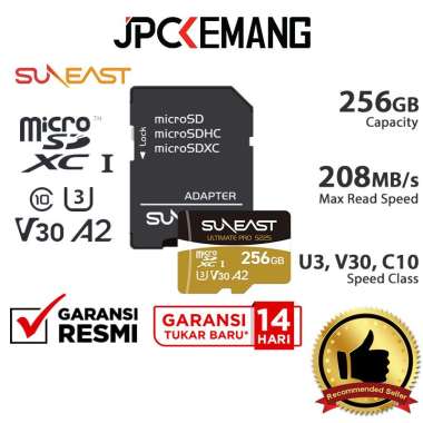 JPC KEMANG Suneast MicroSD 256GB 208MB/s UHS-I V30 Ultimate Pro S225 Gold Series Sun East Memory Car