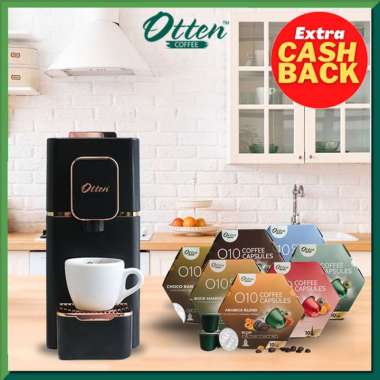 Paket Mesin Kopi Kapsul Otten O10 Veloce Capsule Coffee Machine Nespresso Compatible Black + Coffee 