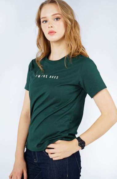 Logo Jeans T-Shirt Kaos Wanita Humeera Dark Green M