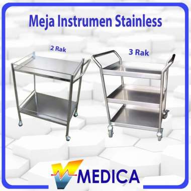 (Reguler) Meja Instrumen 2 Rak Stainless / Meja Instrumen 3 Rak Stainless / Meja Instrumen Rumah Sak