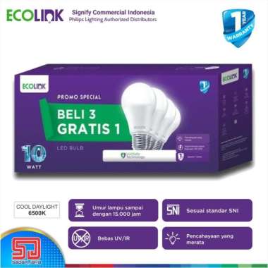 Paket Beli 3 Gratis1 ECOLINK Lampu 10W LED 10Watt Bohlam 10 Watt Putih