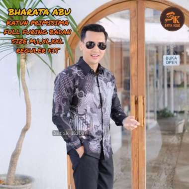 BHARATA ABU Kemeja Batik Pria Lengan Panjang Lapis Furing Fashion Batik Pria Eksklusif Batik Tradisi