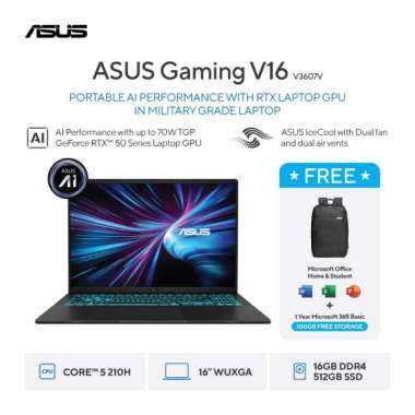 Asus Gaming V16 V3607VU-I545B7T-HM Intel Core 5 210H 16GB SSD 512GB RTX4050 16" W11+OHS+M365