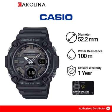 Jam Tangan Casio Analog-Digital Combination AEQ-120W-1B Men Analog-Digital Dial Black Resin Band