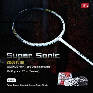 Hi-Qua Raket Badminton Bulutangkis Super Sonic Senar Terpasang Full Set Siap Pakai Putih