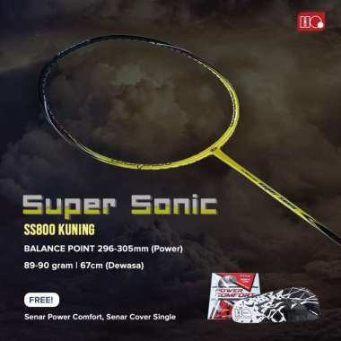 Hi-Qua Raket Badminton Bulutangkis Super Sonic Senar Terpasang Full Set Siap Pakai Kuning