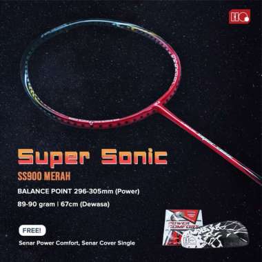 Hi-Qua Raket Badminton Bulutangkis Super Sonic Senar Terpasang Full Set Siap Pakai Merah