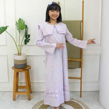 Shirt dress maxi cotton/ Ghamis dress katun anak purple/ Daisy Raya 4 tahun