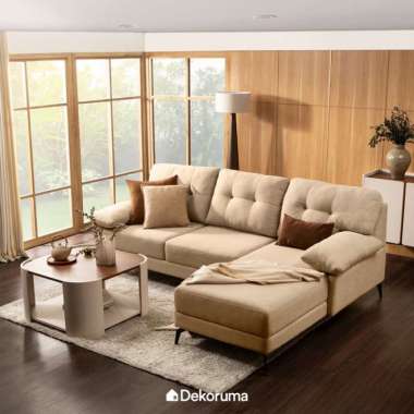 Dekoruma NATA Sofa Sudut L Kiri Minimalis 3 Dudukan - Cokelat