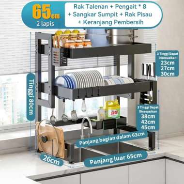 Rak Piring Wastafel Stainless Steel Rak Piring Dapur Rak Cuci Piring Rak Pengering Piring 65CM 2 SUS