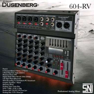 Mixer Profesional Analog DUSENBERG 604 RV Efek 256 DSP 32 Bit Bluetooth Original Resmi