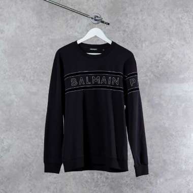 Sweater BALMAIN DUO TEXT LOGO CENTER LINE SUEDE BLACK SWEATSHIRT 100% ORIGINAL XS