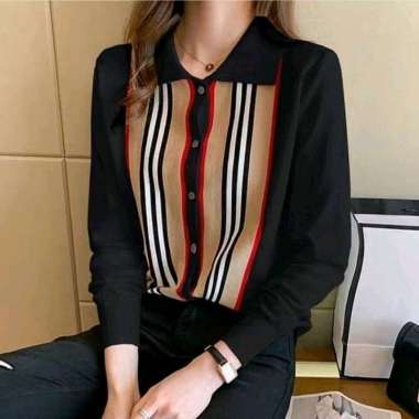 Baju Kemeja Rajut Jumbo Premium BBR Wanita (Free Pulsa) ALLSIZE LD 96-120CM Hitam
