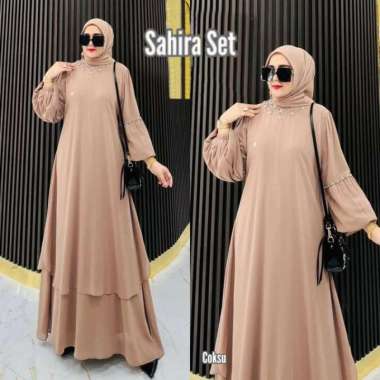 Kiukiu Sahira Set Dress - Dress + Rok Ceruti Babydoll premium - Gamis Set Polos Casual Muslimah MOCC
