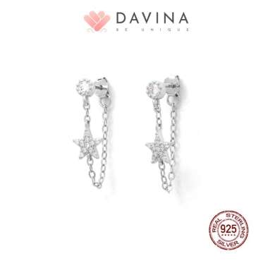 DAVINA Ladies Lylia Earrings Sterling Silver 925 - Anting Wanita Perak S925 Stud Bintang Rantai