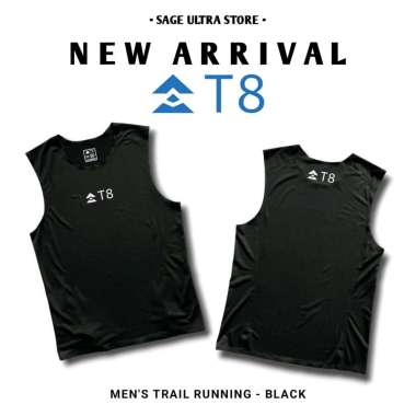 Kaos Lari Running T8 Trail Tank Men's Pria Ultralight Ringan Original Outdoor Sport M Black