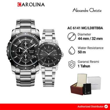 Jam Tangan Couple Alexandre Christie Chronograph AC 6141 M/LDBTBBA Black Dial Silver Stainless Steel