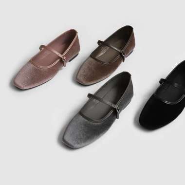 SAPPUN Khaila Velvet Mary Jane Flats (1cm) - Flat Shoes Wanita 40 BROWN