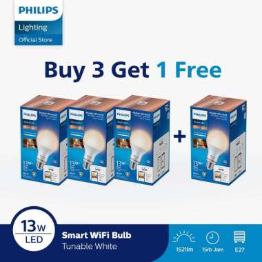 Promo Beli 3 Gratis 1 Philips Lampu Bohlam Smart WiFi LED 13W With Bluetooth Tunable White