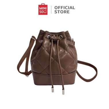 Miniso Drawstring Crossbody Bag Women's Handbag Tas Wanita Trendy Embroidered Quilted Drawstring Buc